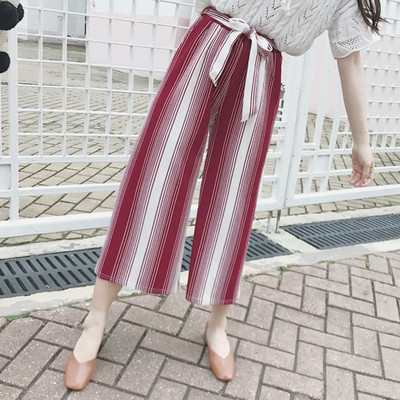Стилен дамски панталон на райе широк модел - два цвята