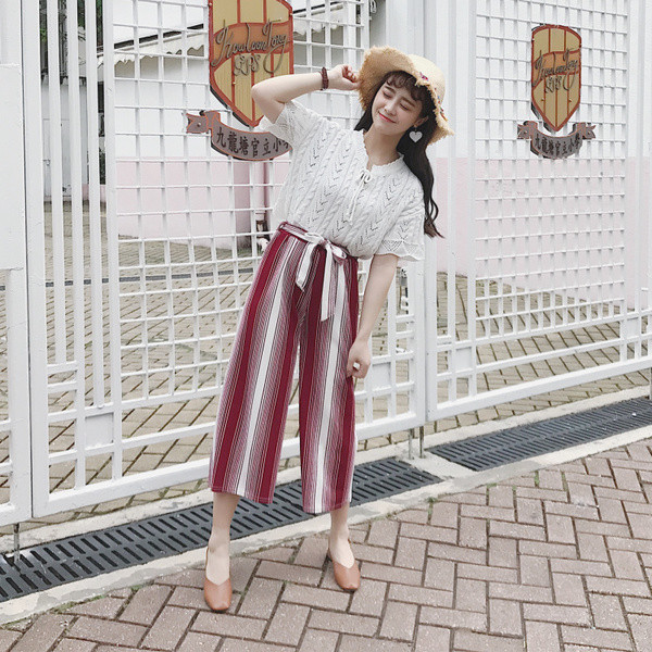 Κομψά γυναικεία παντελόνιασε ριγωτό μοτίβο - δύο χρώματα