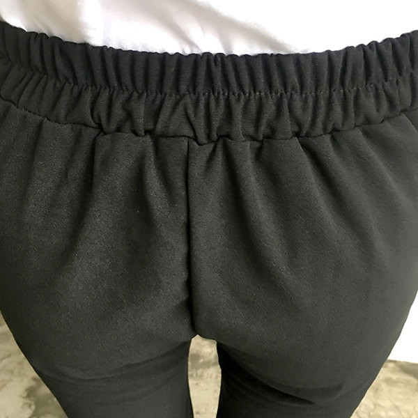 Pantaloni eleganti de dama cu talie inalta si dantela neagra
