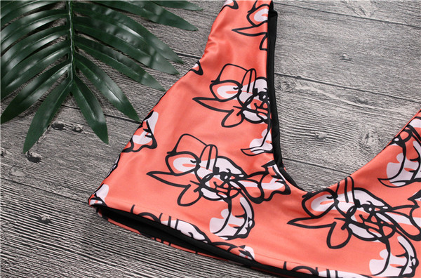 Γυναικείο μαγιό σε πορτοκαλί και μπλε χρώμα με εκτύπωση