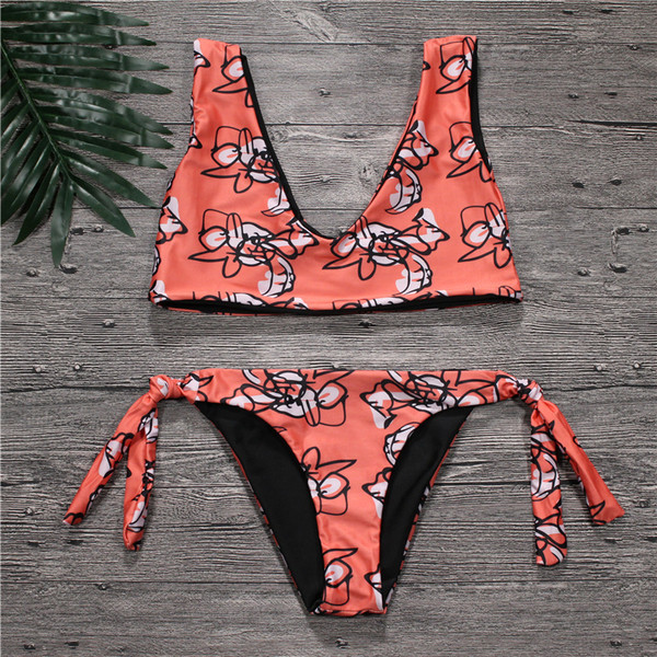 Γυναικείο μαγιό σε πορτοκαλί και μπλε χρώμα με εκτύπωση