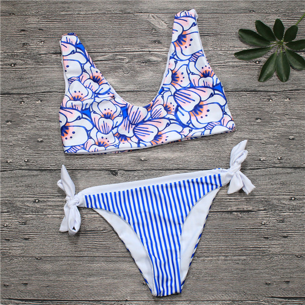 Γυναικείο μαγιό σε πορτοκαλί και μπλε χρώμα με εκτύπωση