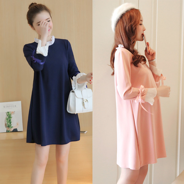 Rochie de dama cu maneca lunga in trei culori cu panglica