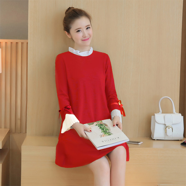 Rochie de dama cu maneca lunga in trei culori cu panglica