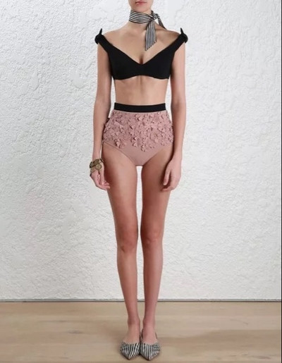 Stílusos női fürdőruha két részből - magas derekú bikini virágos motívumokkal