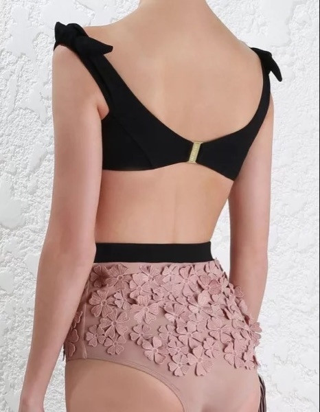 Costum de baie elegant de damă în două părți - bikini cu talie înaltă cu motive florale