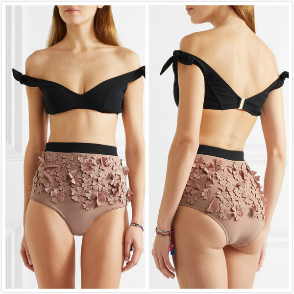 Costum de baie elegant de damă în două părți - bikini cu talie înaltă cu motive florale