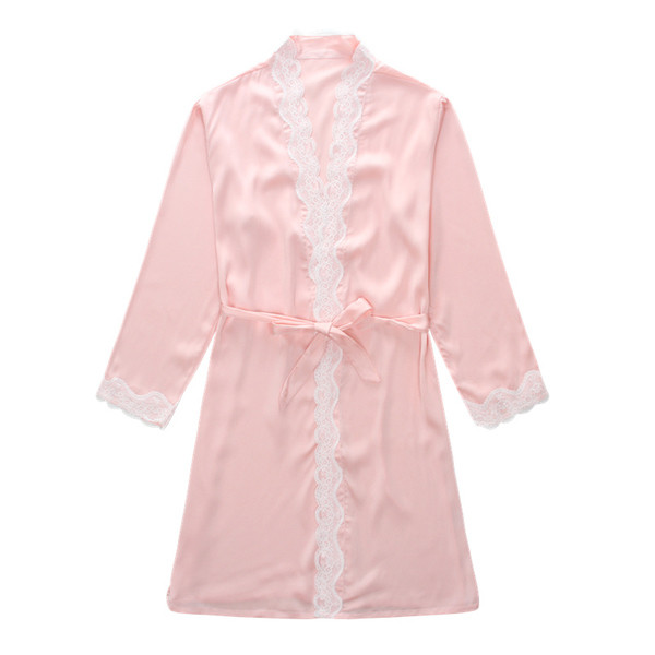 Сатенен халат за дамите с рязана дантела в три цвята-бял, шампанско и светлорозов