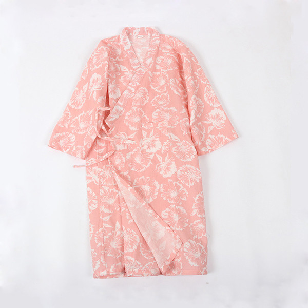 Halat de baie asimetric de dama in albastru si roz cu motive florale