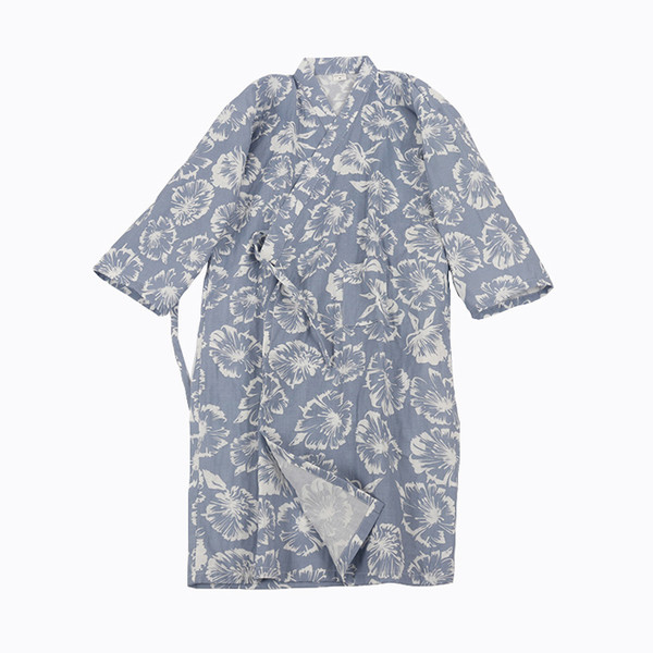 Halat de baie asimetric de dama in albastru si roz cu motive florale