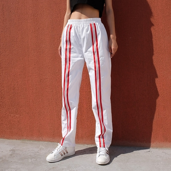 Pantaloni sport de dama tip "tigara" alb cu margini