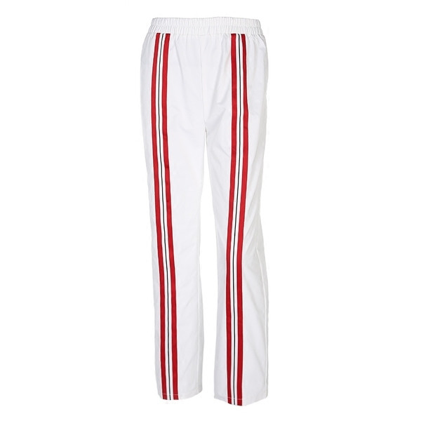 Pantaloni sport de dama tip "tigara" alb cu margini