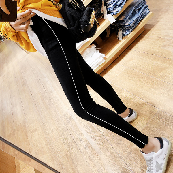 Jambiere confortabile de zi cu zi, în gri și negru, cu o culoare panglică pentru doamne