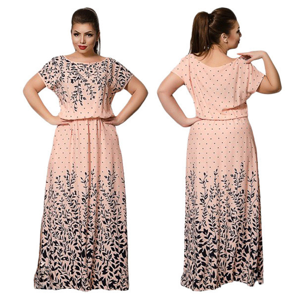 Rochie de dama de vara model lat cu maneci scurte in culori vii cu motive florale