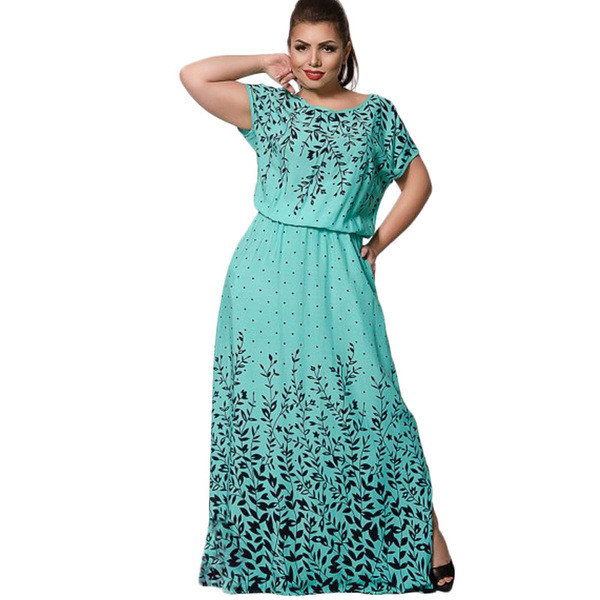 Rochie de dama de vara model lat cu maneci scurte in culori vii cu motive florale