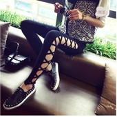 Hit női fekete leggings kereszt nyakkendővel hölgyeknek
