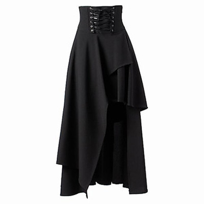 Дамска дълга пола в черен цвят с висока талия и с кръстосани връзки