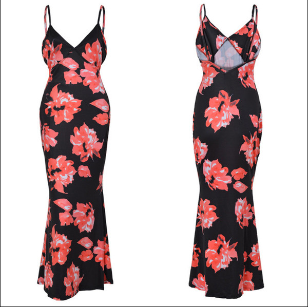 Rochie eleganta de vara de dama in negru cu model floral