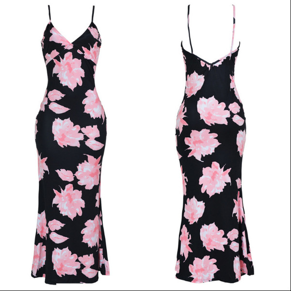 Rochie eleganta de vara de dama in negru cu model floral