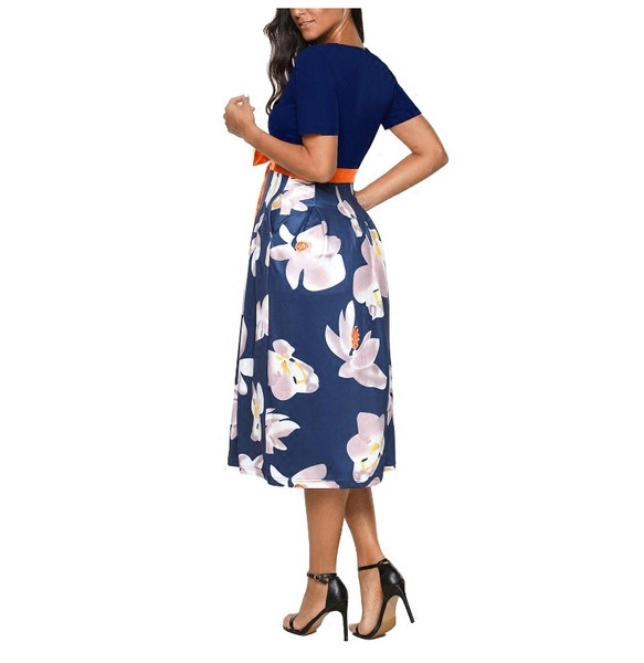 Γυναικείο φόρεμα μακρύ μανίκι και υψηλή μέση σε διάφορα χρώματα με floral μοτίβα