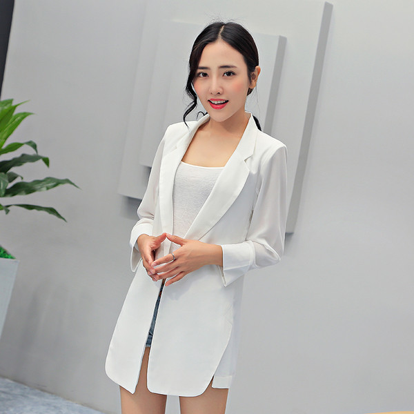 Geaca casual de dama fara nasturi cu maneci lungi in alb si negru