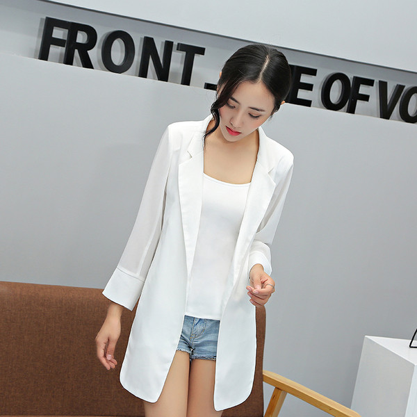 Geaca casual de dama fara nasturi cu maneci lungi in alb si negru