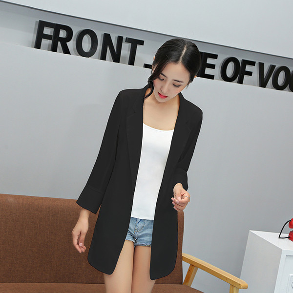 Geaca casual de dama fara nasturi cu maneci lungi in alb si negru