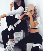 Aktuális női sport fekete leggings második színű díszítéssel