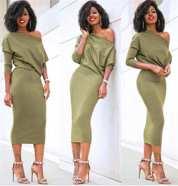 Дамска рокля с паднало рамо и 3/4 ръкав