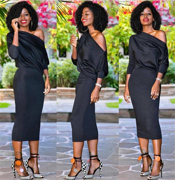 Дамска рокля с паднало рамо и 3/4 ръкав