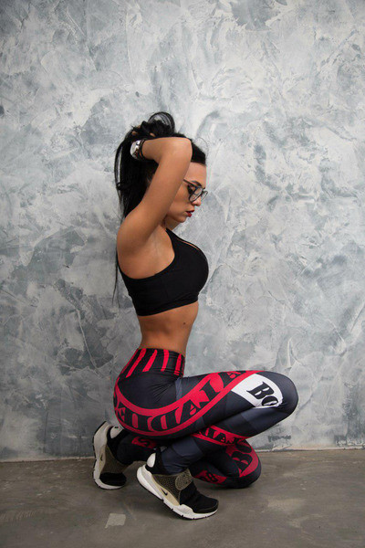 Jambiere sport de damă cu talie înaltă și inscripții colorate