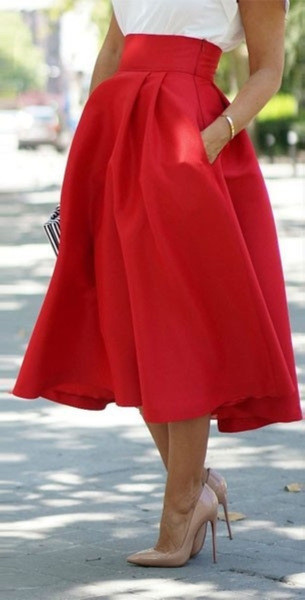 Κλασσική γυναικεία φούστα με υψηλή μέση και τσέπες σε δύο χρώματα