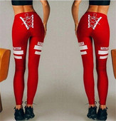 Piros sport leggings fehér elemekkel hölgyeknek