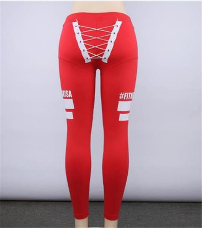Piros sport leggings fehér elemekkel hölgyeknek