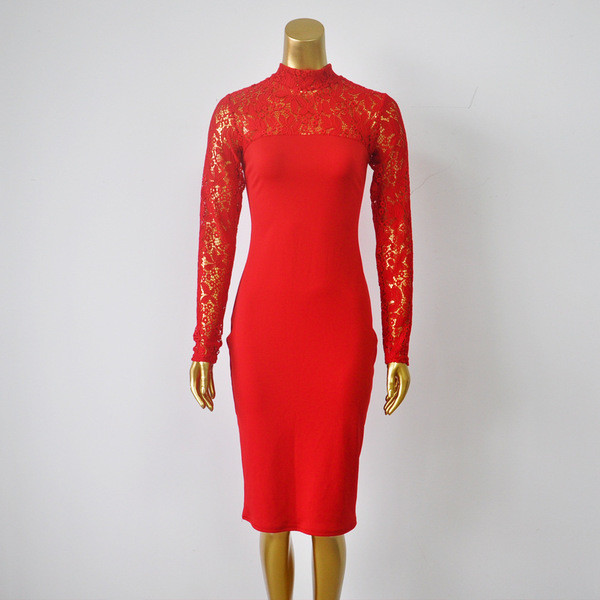 Rochie de dama model nou pe corp cu maneci si decolteu din dantela