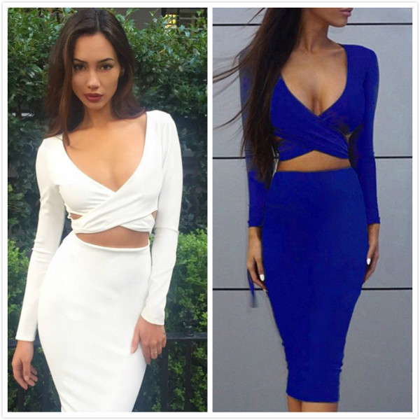 Σέξυ γυναικείο φόρεμα με V-neck και μακρύ μανίκι σε διάφορα χρώματα