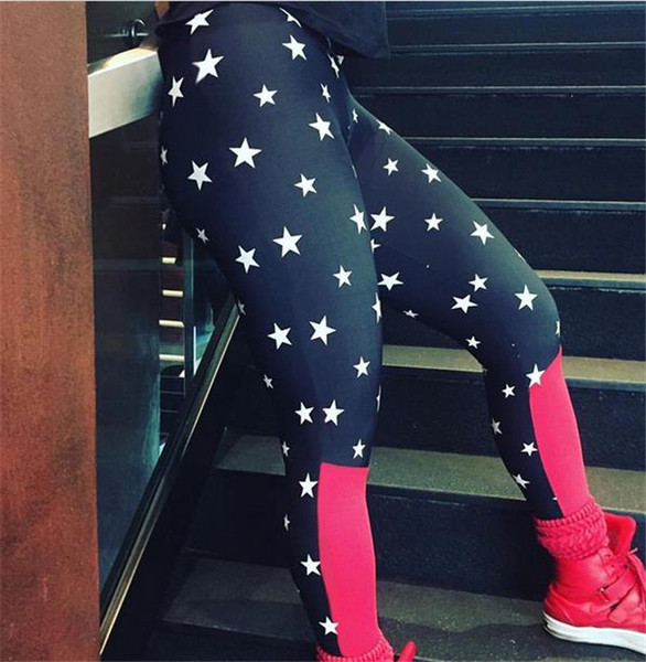 Jambiere sport de damă cu margine roșie și elemente stea