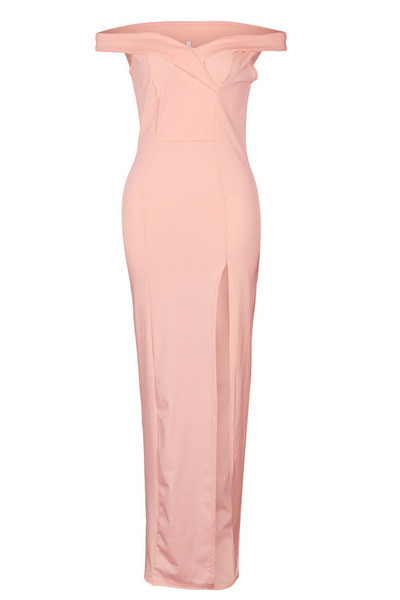 Rochie lungă de damă elegantă, cu umerii căzuți și fante laterală în două culori