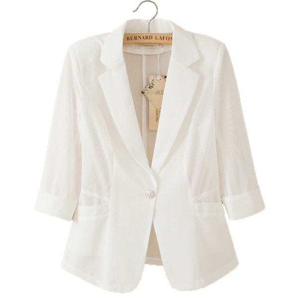 Jachetă scurtă de damă elegantă cu mâneci 3/4 în alb și negru