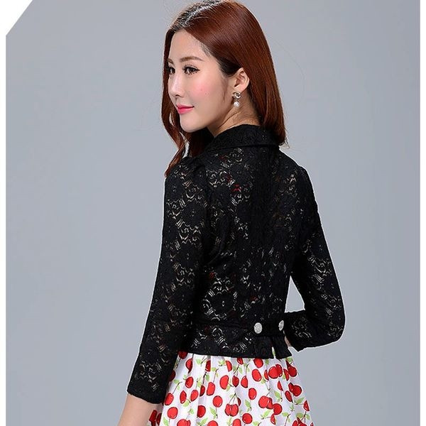 Geaca eleganta din dantela cu maneci 3/4 in alb si negru