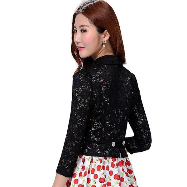 Geaca eleganta din dantela cu maneci 3/4 in alb si negru