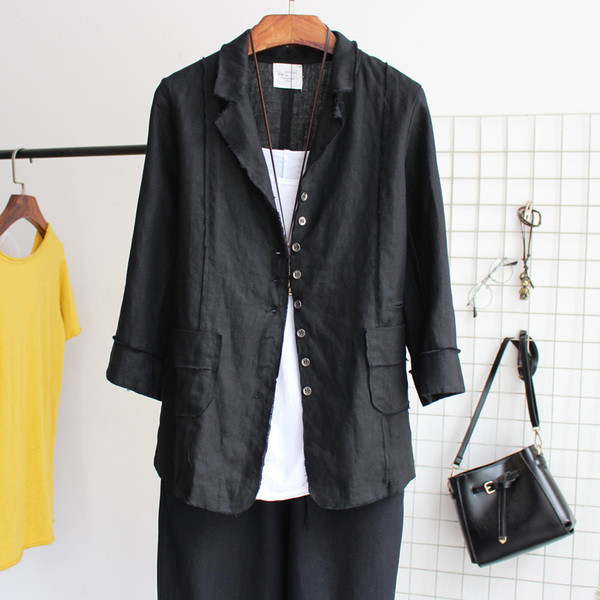 Geaca casual dama lunga cu maneci 3/4 cu buzunare si nasturi in doua culori