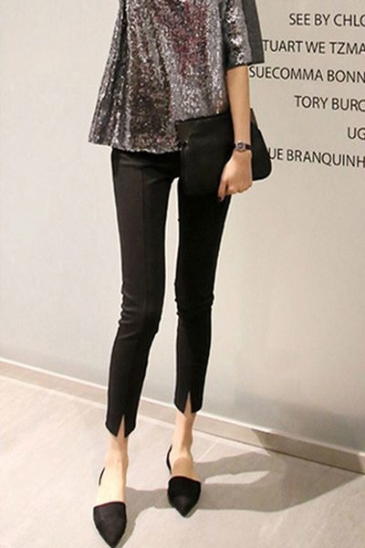 Jambiere de damă modernă cu margine decorativă și fante în negru