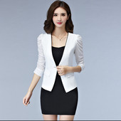 Jachetă scurtă casual de damă cu mâneci 3/4 în alb și negru