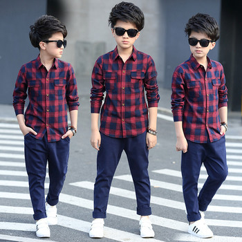 Стилна детска риза за момчета с V-образна яка,дълъг и къс ръкав,три модела в няколко цвята