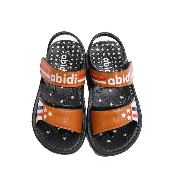 Sandale pentru copii din piele ecologica cu inscriptie in trei culori - negru, albastru si maro pentru baieti
