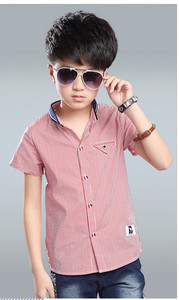 Cămașă modernă pentru copii în dungi pentru băieți cu guler în formă de V în două culori