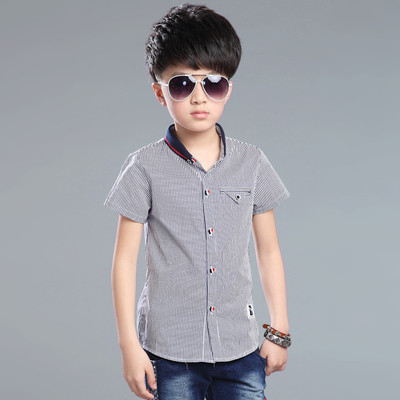 Cămașă modernă pentru copii în dungi pentru băieți cu guler în formă de V în două culori