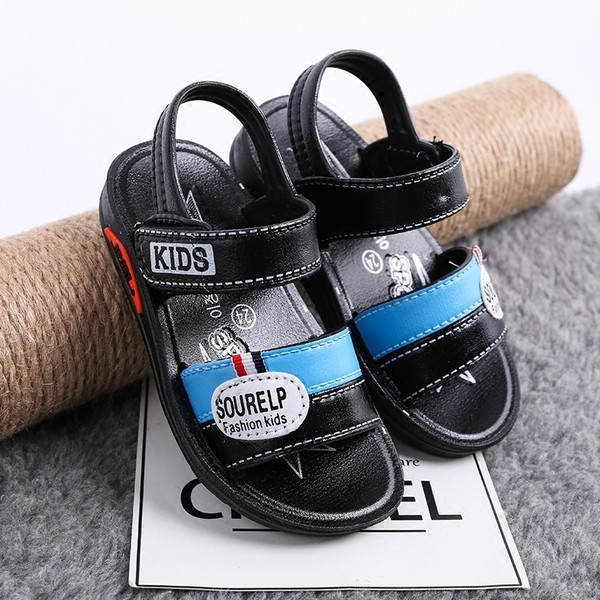 Sandale pentru copii din piele Eco cu decor de culoare a doua pentru baieti