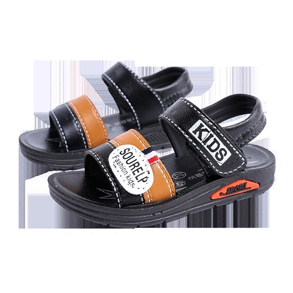 Sandale pentru copii din piele Eco cu decor de culoare a doua pentru baieti